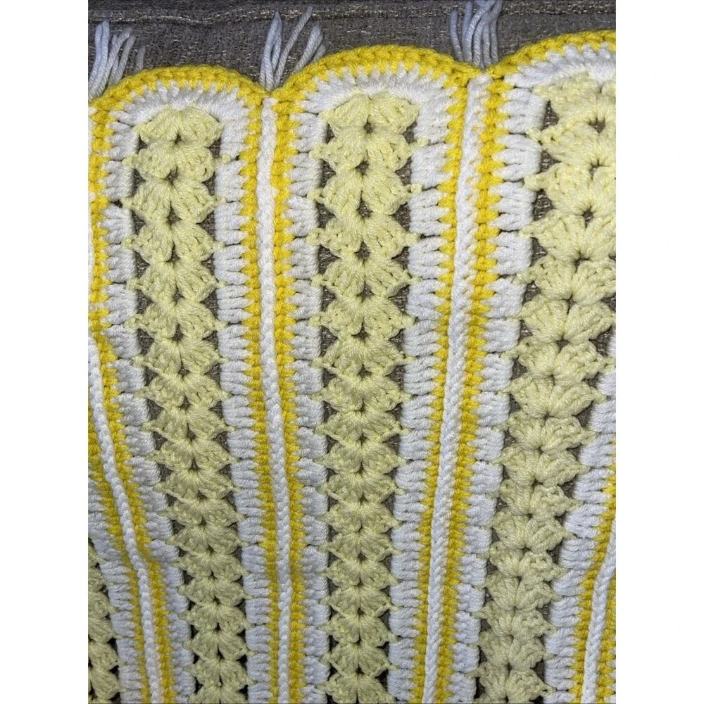 Handmade Crochet Throw Lap Blanket Colorful White Yellow 54x36